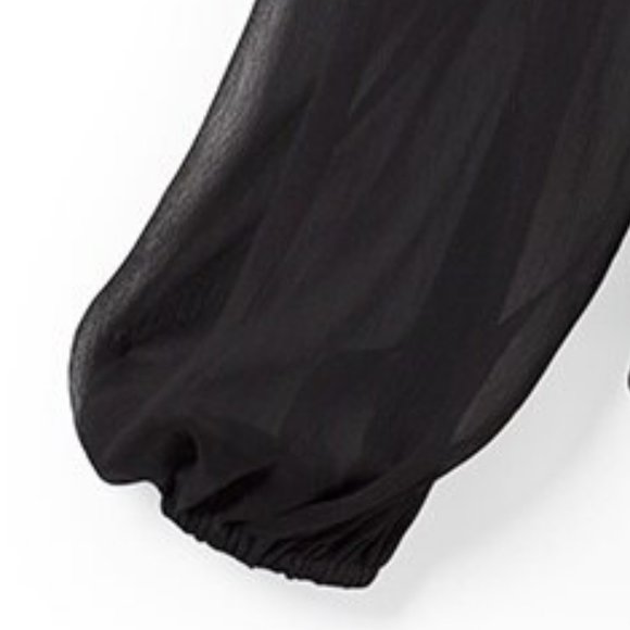 WHBM GORGEOUS! Floral Embroidered Blouse Black Translucent Sleeves 14 - Picture 9 of 9